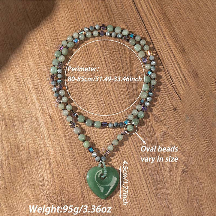Buddha Stones Collier pendentif porte-bonheur en quartz rose et aventurine verte en forme de cœur, perles en aventurine verte et quartz rose. - image 5