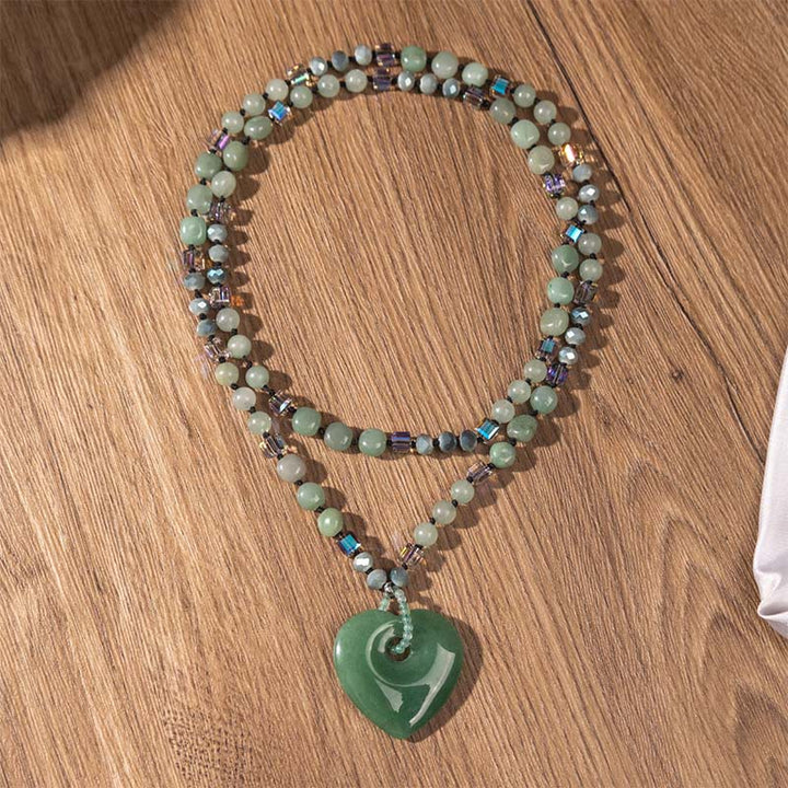 Buddha Stones Collier pendentif porte-bonheur en quartz rose et aventurine verte en forme de cœur, perles en aventurine verte et quartz rose. - image 4