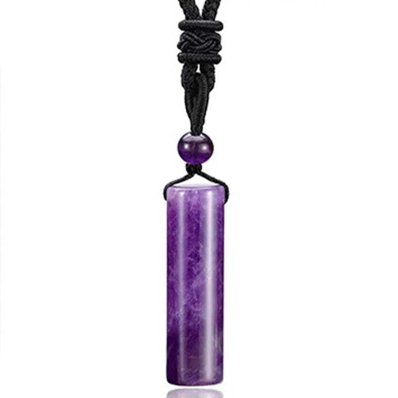 Buddha Stones Collier pendentif cylindrique de guérison en cristal de quartz rose, aventurine verte et améthyste, orné de divers cristaux. - Améthyste - image 1