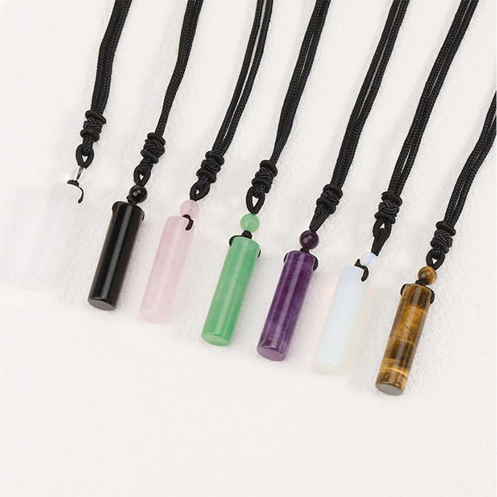Buddha Stones Collier pendentif cylindrique de guérison en cristal de quartz rose, aventurine verte et améthyste, orné de divers cristaux. - image 18