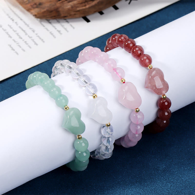 Buddha Stones Bracelet spirituel en améthyste naturelle, aventurine verte, œil de tigre et quartz fraise en forme de cœur - image 21