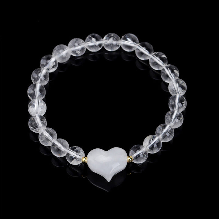 Buddha Stones Bracelet spirituel en améthyste naturelle, aventurine verte, œil de tigre et quartz fraise en forme de cœur - Cristal blanc (Tour de poignet 14-16 cm) - image 33
