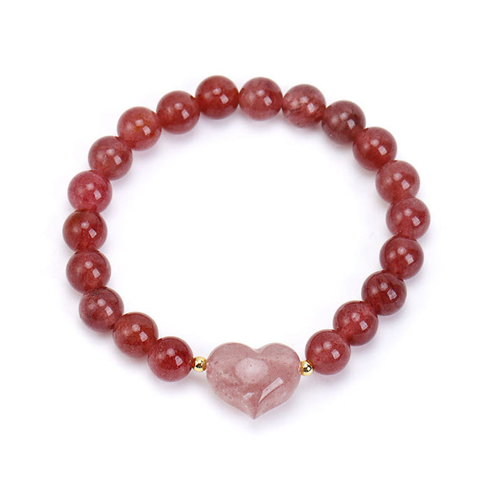 Buddha Stones Bracelet spirituel en améthyste naturelle, aventurine verte, œil de tigre et quartz fraise en forme de cœur - Quartz fraise (Tour de poignet 14-16 cm) - image 25