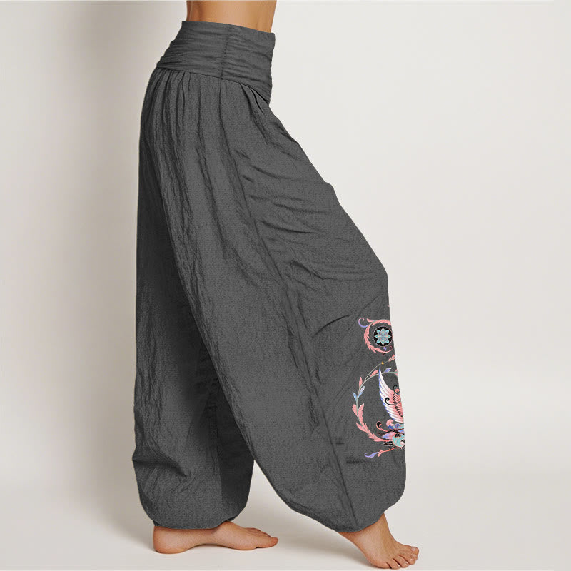 Buddha Stones Pantalon harem à taille élastique pour femme, en coton, motif dragon et phénix volants - image 12