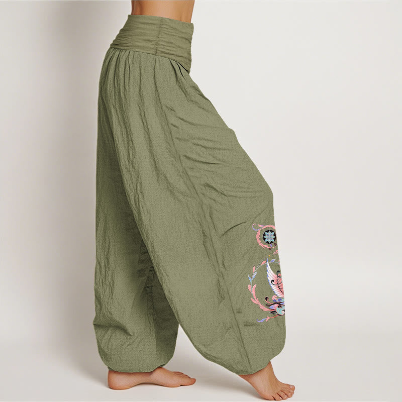 Buddha Stones Pantalon harem à taille élastique pour femme, en coton, motif dragon et phénix volants - image 16