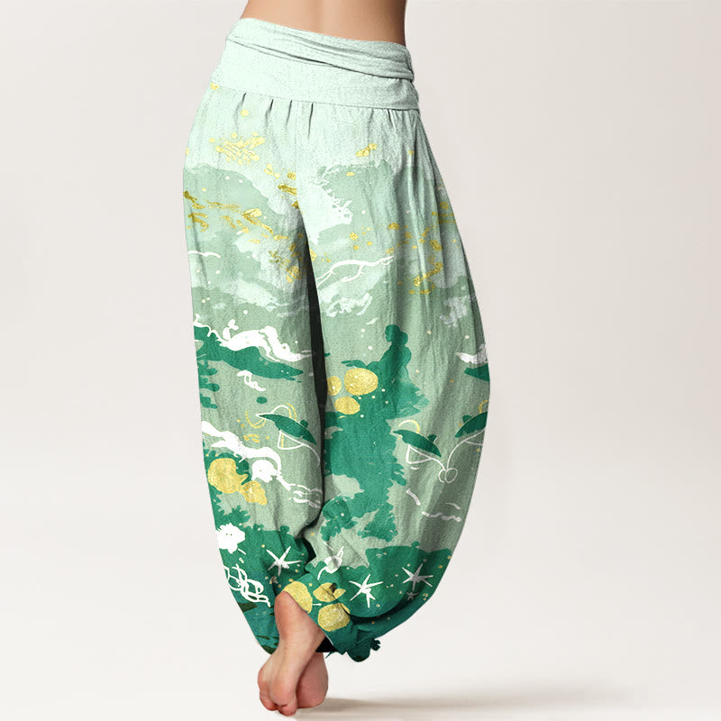 Buddha Stones Pantalon harem à taille élastique pour femme, motif vagues et ciel en coton - image 6