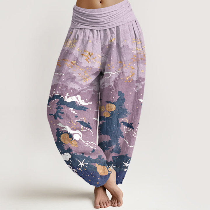 Buddha Stones Pantalon harem à taille élastique pour femme, motif vagues et ciel en coton - Lavande - US16，UK/AU20，EU48 (3XL) - image 8