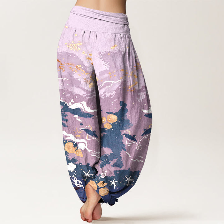 Buddha Stones Pantalon harem à taille élastique pour femme, motif vagues et ciel en coton - image 9