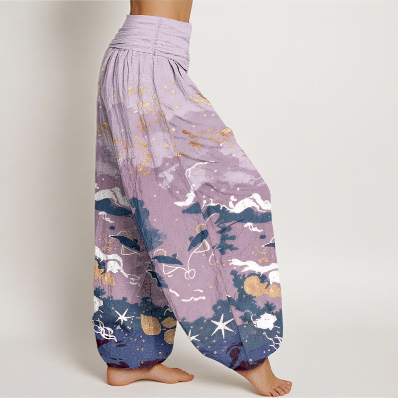 Buddha Stones Pantalon harem à taille élastique pour femme, motif vagues et ciel en coton - image 10
