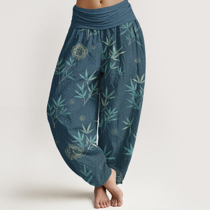 Buddha Stones Pantalon harem à taille élastique pour femme, en coton et bambou, motif géométrique floral - DarkCyan - US16，UK/AU20，EU48 (3XL) - image 8
