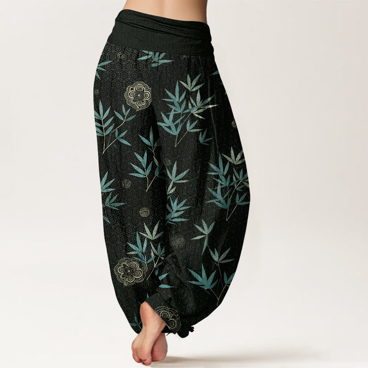 Buddha Stones Pantalon harem à taille élastique pour femme, en coton et bambou, motif géométrique floral - image 6