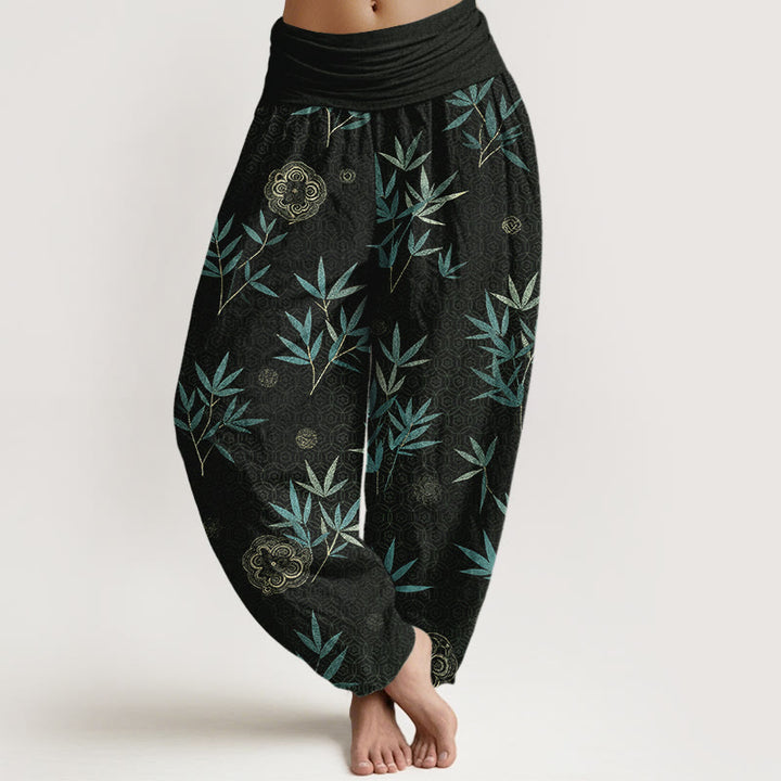 Buddha Stones Pantalon harem à taille élastique pour femme, en coton et bambou, motif géométrique floral - Noir - US16，UK/AU20，EU48 (3XL) - image 5