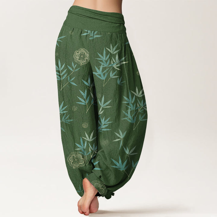 Buddha Stones Pantalon harem à taille élastique pour femme, en coton et bambou, motif géométrique floral - image 1