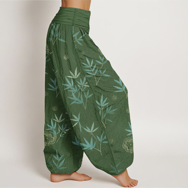 Buddha Stones Pantalon harem à taille élastique pour femme, en coton et bambou, motif géométrique floral - image 2