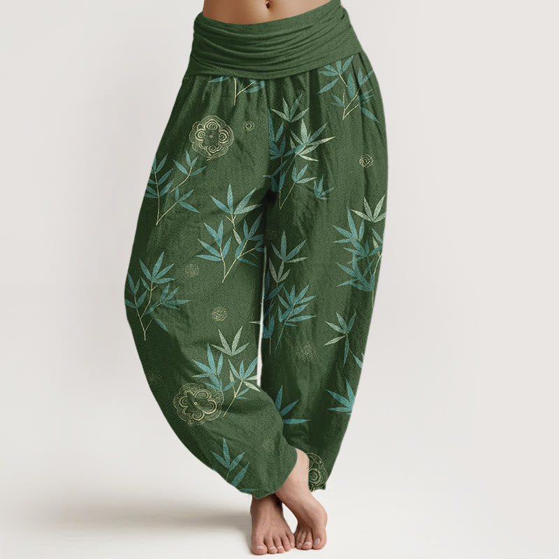 Buddha Stones Pantalon harem à taille élastique pour femme, en coton et bambou, motif géométrique floral - Vert forêt - US16，UK/AU20，EU48 (3XL) - image 0