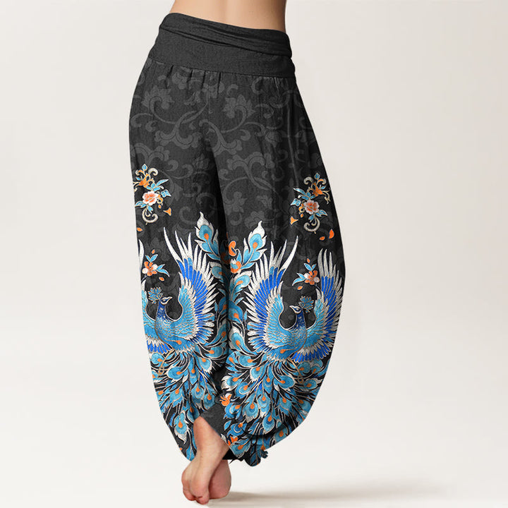 Buddha Stones Pantalon harem à taille élastique pour femme, motif fleurs de pêcher, en coton Phoenix - image 6