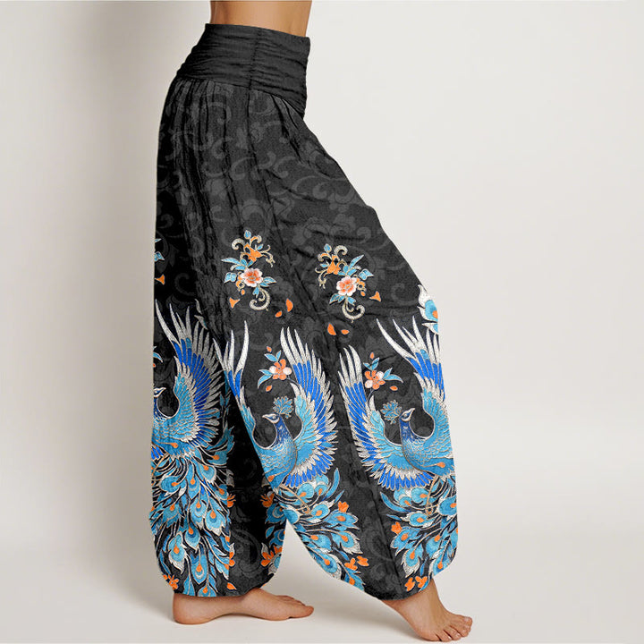 Buddha Stones Pantalon harem à taille élastique pour femme, motif fleurs de pêcher, en coton Phoenix - image 7
