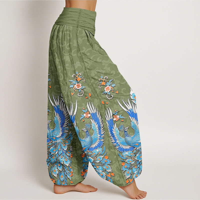 Buddha Stones Pantalon harem à taille élastique pour femme, motif fleurs de pêcher, en coton Phoenix - image 10