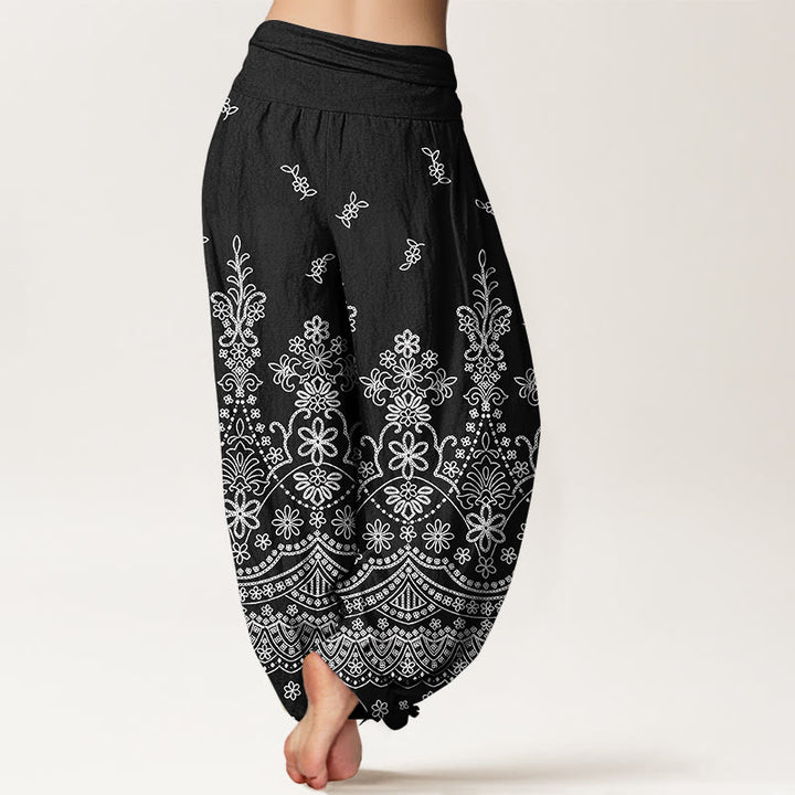 Buddha Stones Pantalon harem à taille élastique pour femme, motif mandala en coton blanc - image 6