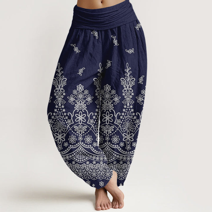Buddha Stones Pantalon harem à taille élastique pour femme, motif mandala en coton blanc - Bleu foncé - US16，UK/AU20，EU48 (3XL) - image 8