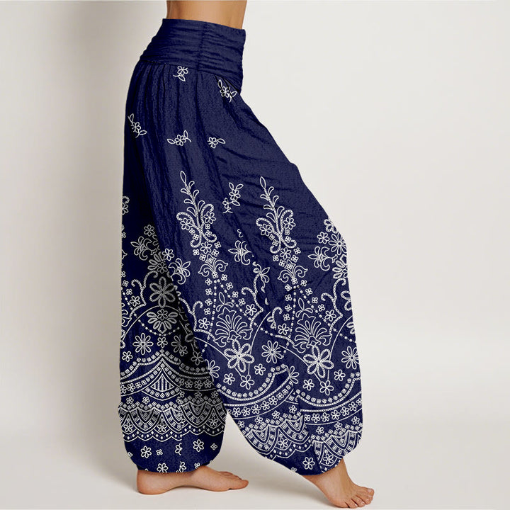 Buddha Stones Pantalon harem à taille élastique pour femme, motif mandala en coton blanc - image 10