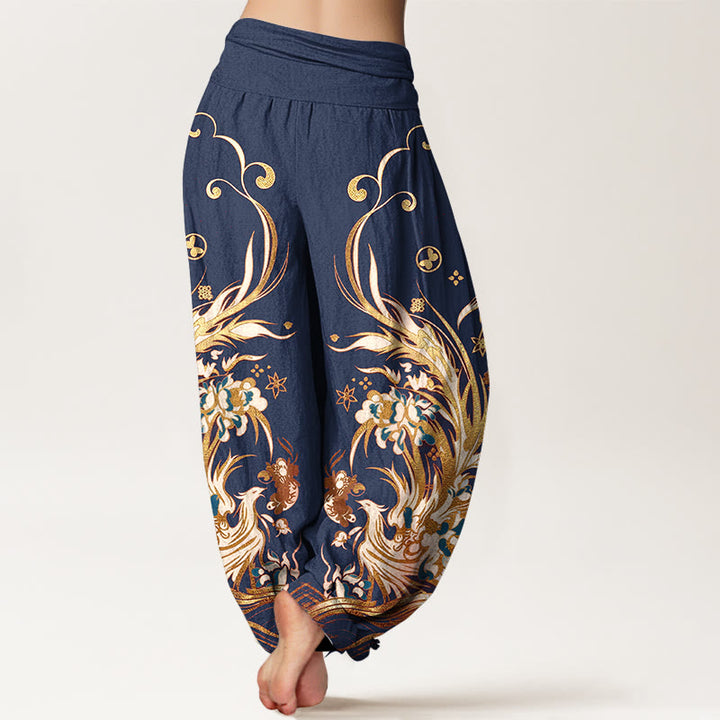 Buddha Stones Pantalon harem à taille élastique pour femme, en coton, motif papillon phénix et fleurs - image 1