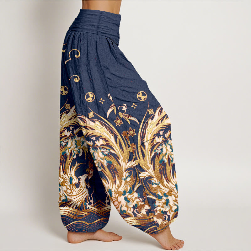 Buddha Stones Pantalon harem à taille élastique pour femme, en coton, motif papillon phénix et fleurs - image 2