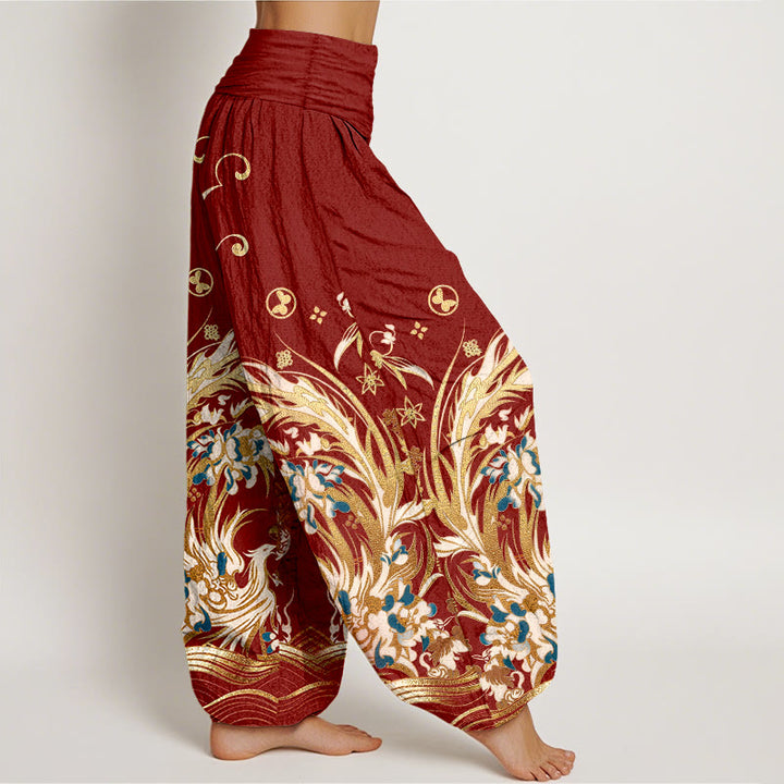 Buddha Stones Pantalon harem à taille élastique pour femme, en coton, motif papillon phénix et fleurs - image 7