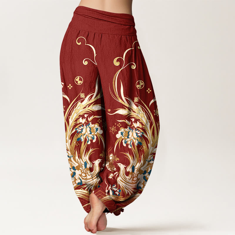 Buddha Stones Pantalon harem à taille élastique pour femme, en coton, motif papillon phénix et fleurs - image 6
