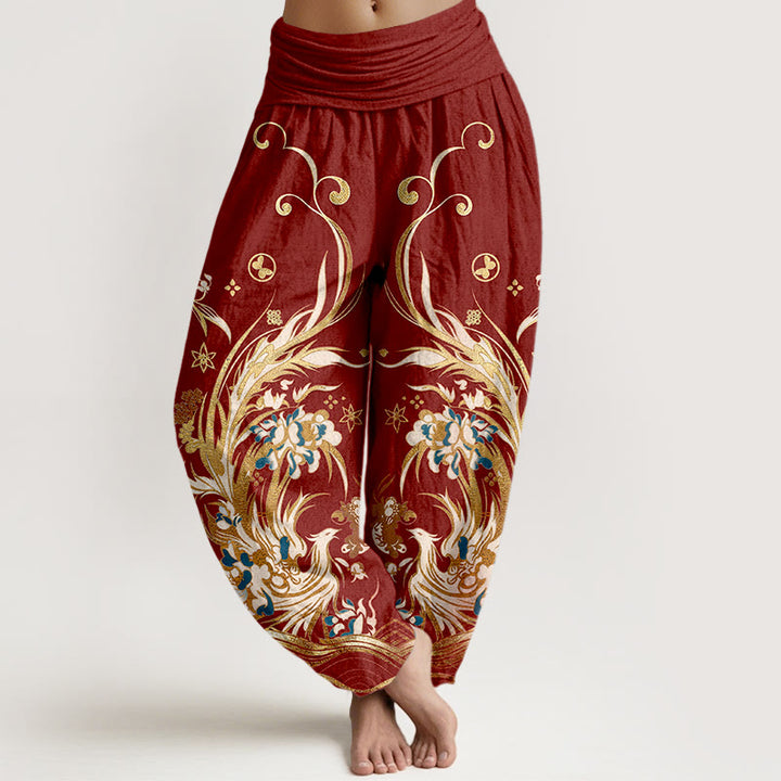 Buddha Stones Pantalon harem à taille élastique pour femme, en coton, motif papillon phénix et fleurs - FireBrick - US16，UK/AU20，EU48 (3XL) - image 5