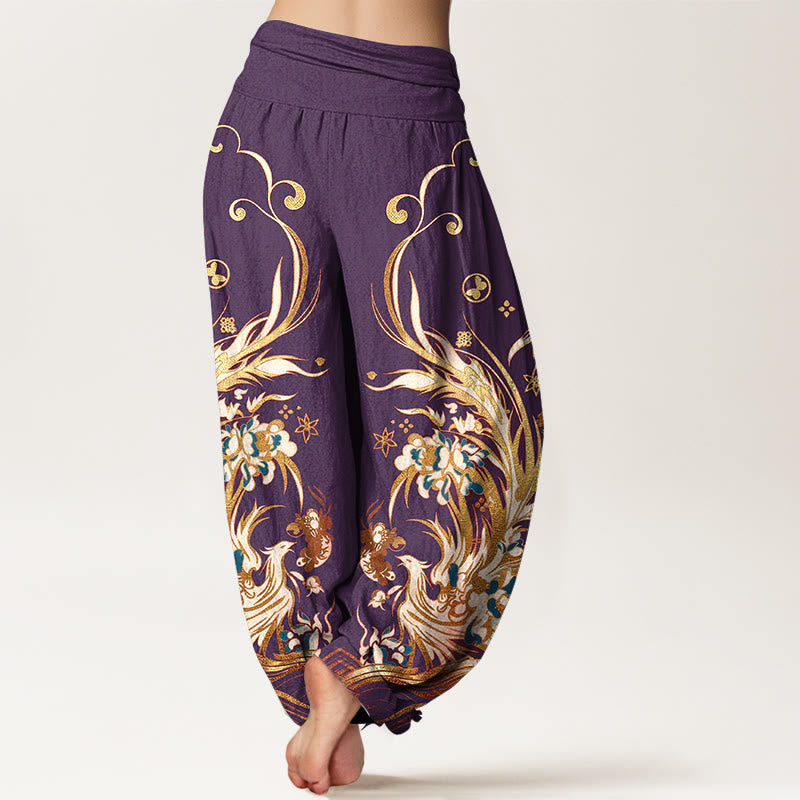 Buddha Stones Pantalon harem à taille élastique pour femme, en coton, motif papillon phénix et fleurs - image 9