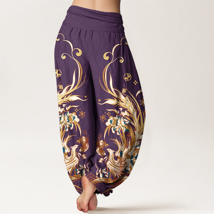 Buddha Stones Pantalon harem à taille élastique pour femme, en coton, motif papillon phénix et fleurs - image 9