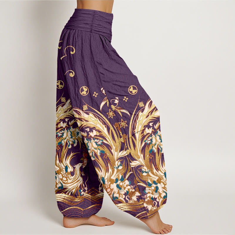 Buddha Stones Pantalon harem à taille élastique pour femme, en coton, motif papillon phénix et fleurs - image 10
