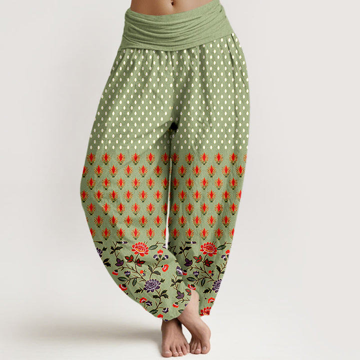 Buddha Stones Pantalon harem à pois en coton rouge et violet à taille élastique pour femme - Vert foncé - US16，UK/AU20，EU48 (3XL) - image 8
