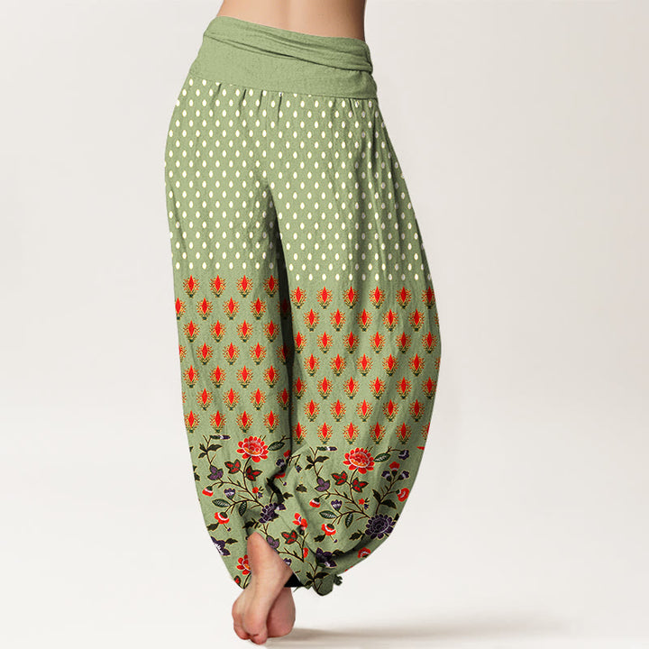 Buddha Stones Pantalon harem à pois en coton rouge et violet à taille élastique pour femme - image 9