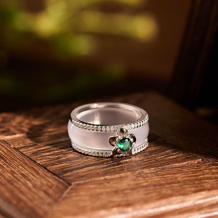 Buddha Stones Bague d'harmonie en calcédoine et fleur de courge - image 3