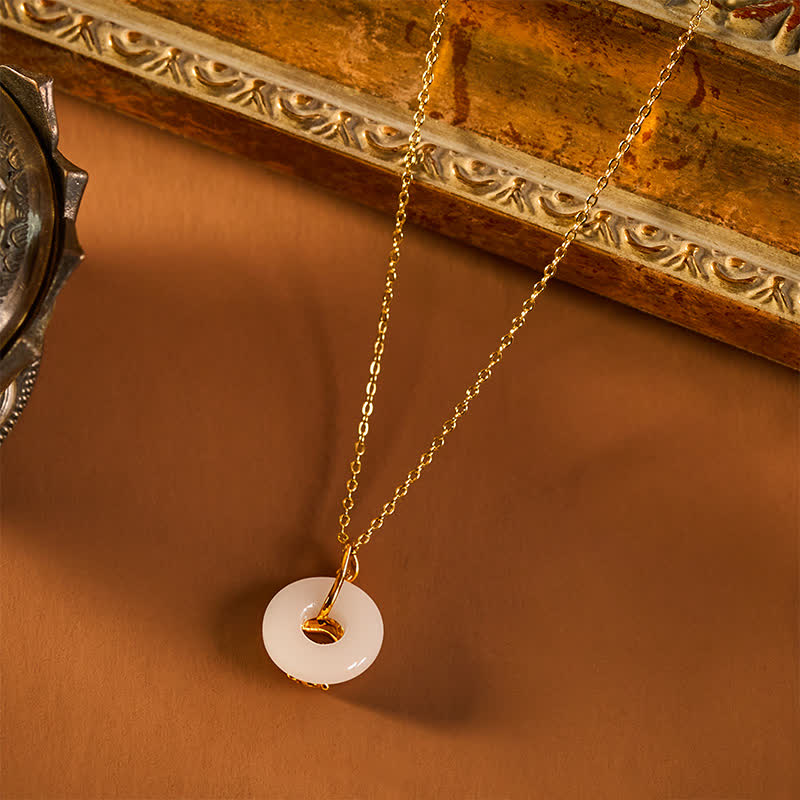 Buddha Stones Boucle de la paix en argent sterling 925 avec pivoine et pendentif Hetian en jade blanc, symbole de bénédiction. - image 8