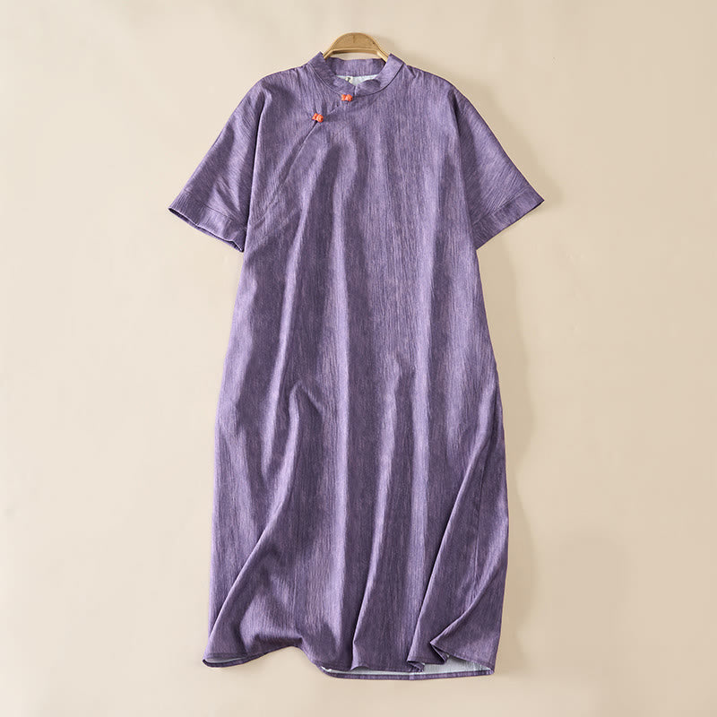 Buddha Stones Robe d'été unie à col rond et manches courtes arrivant sous le genou - image 1