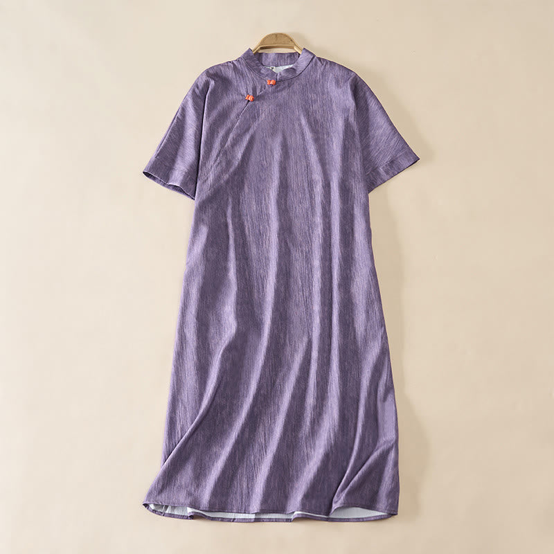 Buddha Stones Robe d'été unie à col rond et manches courtes arrivant sous le genou - Violet moyen - US14，UK/AU18，EU46 (2XL) - image 0