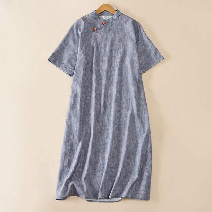 Buddha Stones Robe d'été unie à col rond et manches courtes arrivant sous le genou - Gris foncé - US14，UK/AU18，EU46 (2XL) - image 6