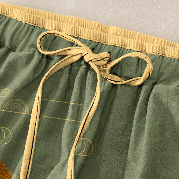 Buddha Stones Pantalon pour femme en pur coton à motif de vagues et de carpes koï, taille élastique et poches - image 2