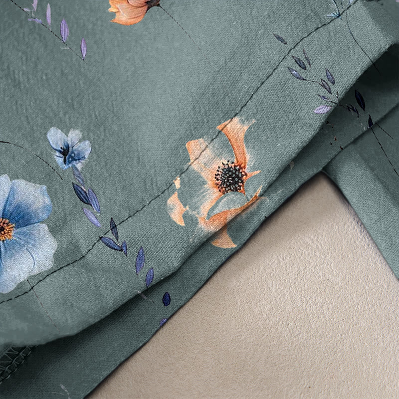 Buddha Stones Pantalon pour femme en pur coton, motif fleurs sauvages et fleurs de pêcher, taille élastique et poches - image 2