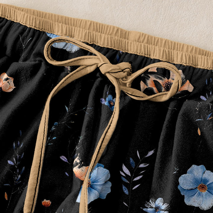 Buddha Stones Pantalon pour femme en pur coton, motif fleurs sauvages et fleurs de pêcher, taille élastique et poches - image 9