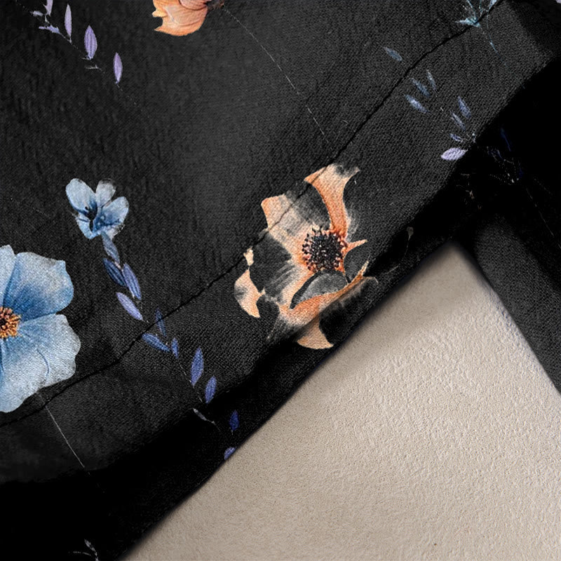 Buddha Stones Pantalon pour femme en pur coton, motif fleurs sauvages et fleurs de pêcher, taille élastique et poches - image 10