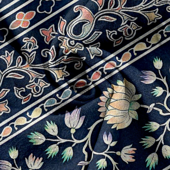 Buddha Stones Pantalon pour femme en pur coton à motif cachemire et lotus, taille élastique et poches - image 3