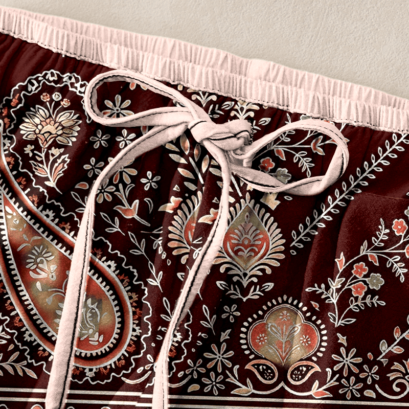 Buddha Stones Pantalon pour femme en pur coton à motif cachemire et lotus, taille élastique et poches - image 5
