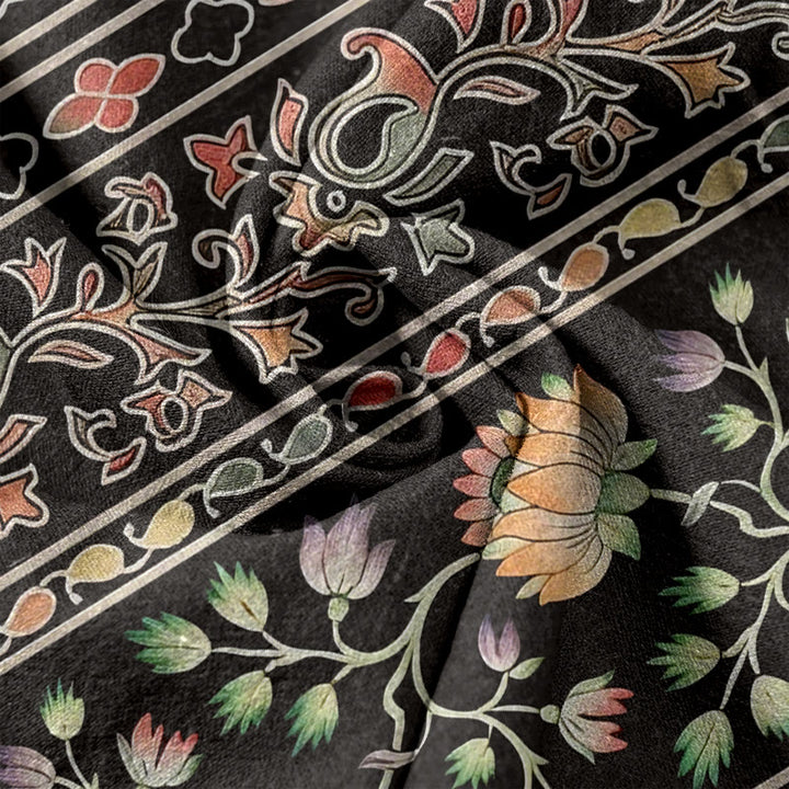 Buddha Stones Pantalon pour femme en pur coton à motif cachemire et lotus, taille élastique et poches - image 11
