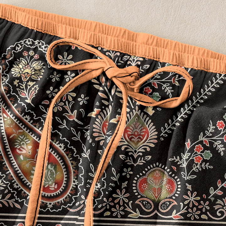 Buddha Stones Pantalon pour femme en pur coton à motif cachemire et lotus, taille élastique et poches - image 9