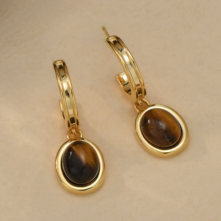 Buddha Stones Boucles d'oreilles de protection rondes rétro œil de tigre en cuivre - image 3