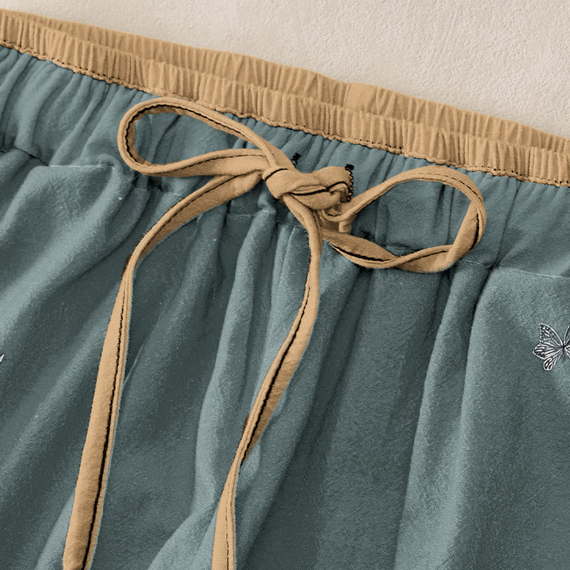 Buddha Stones Pantalon pour femme en pur coton à motif de pétales de fleurs, taille élastique et poches - image 1
